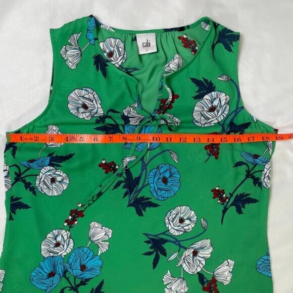 CAbi Primrose Green Floral Blouse Sleeveless V Neck Style 3785 Size S - Picture 5 of 9